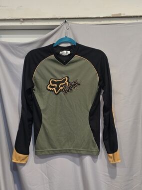 Fox Long Sleeve Jersey in Olive Green, Black & Gold Trim